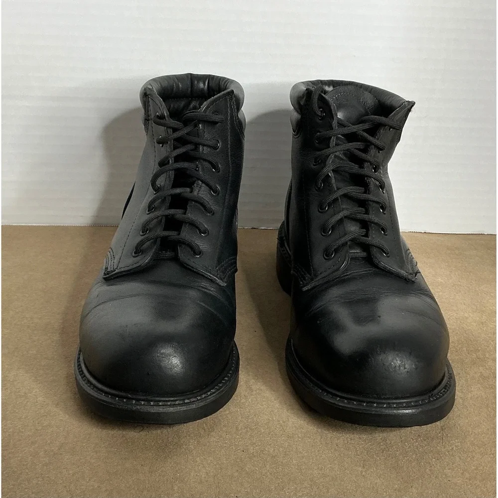 Men's Black‎ Leather Work Boots – Lace Up, Oil Resistant Sole, Size ~11/11.5